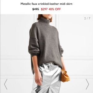 Tibi Metallic faux crinkled -leather midi skirt S8